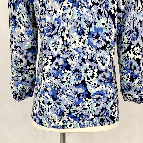 Talbots Blue Floral Cotton Blend Charming Cardigan - Picture 9 of 11